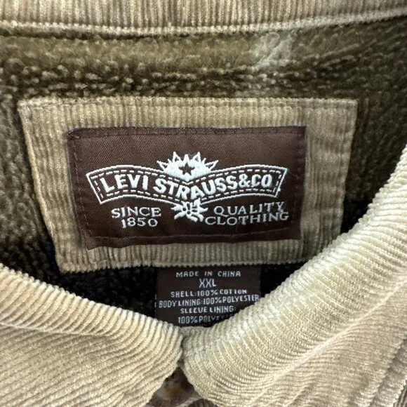 Levis Corduroy Coat Mens XXL Tan Brown Plaid Fleece Flannel Lined Barn Shacket - Picture 5 of 11